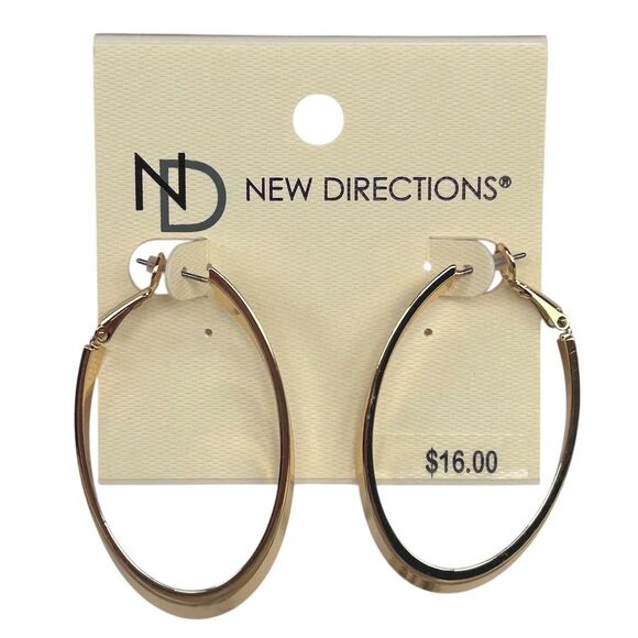 New Directions Jewelry - New Directions Gold Elongated Hoop Earrings Click-It Closure Standard OS